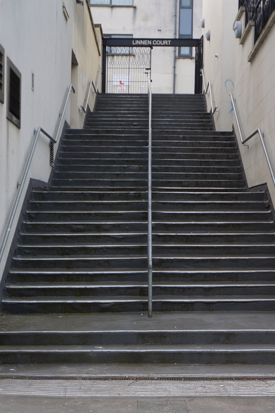 Elevated Staircase with Handrails in an Urban Environment