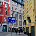 Vibrant Riga Street Corner with Colorful Buildings and Signage