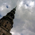Historic Church Tower against a Stormy Sky