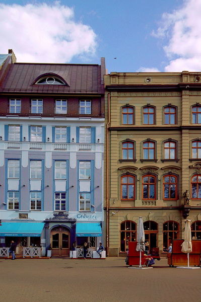 European Cityscape with Colorful Buildings and a Square