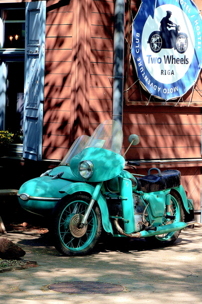 Vintage Teal Moped in Riga, Latvia