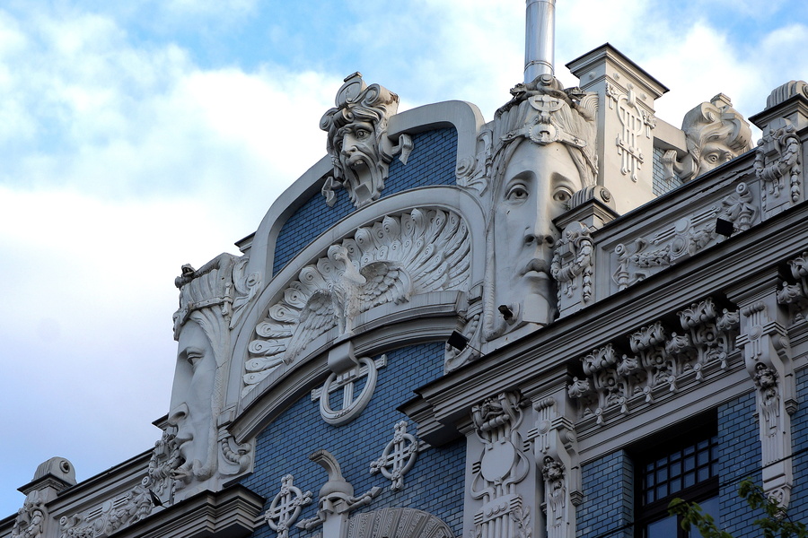 Historic Building Facade with Decorative Carvings