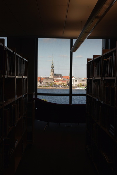 Library View overlooking River with Cityscape