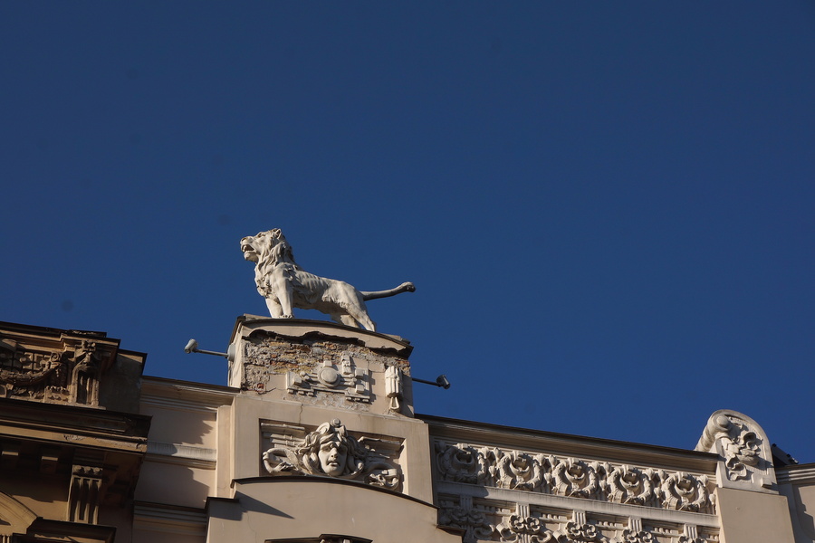 Lion Statue on an Architectural Decoration in Riga, Latvia