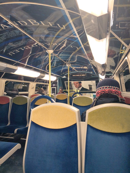 Empty Parisian Bus at Night