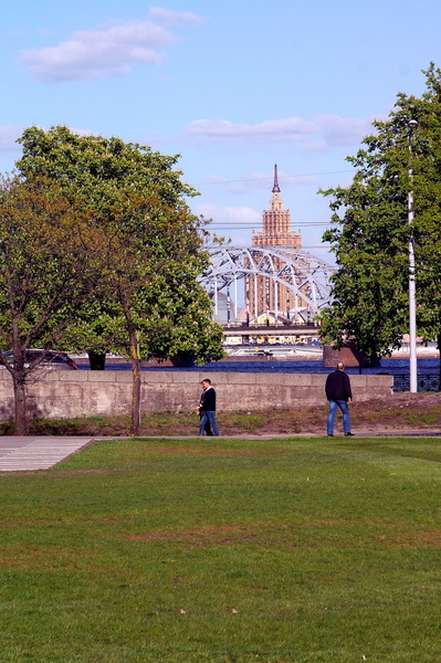 Cityscape in Riga, Latvia: A Day Out in the Park with a View of the Bridge