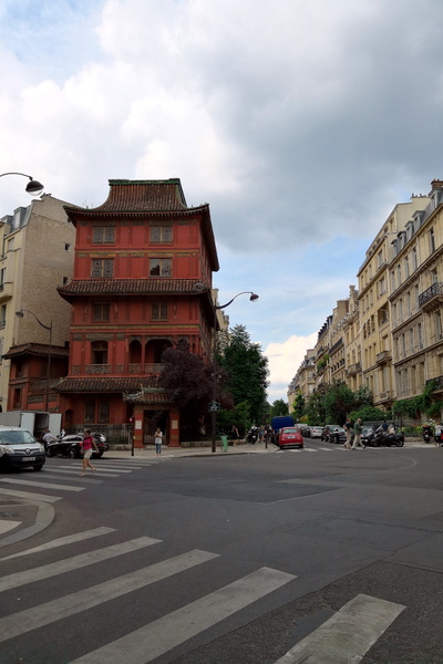 Tranquil Parisian Street with Asian-Inspired Architecture