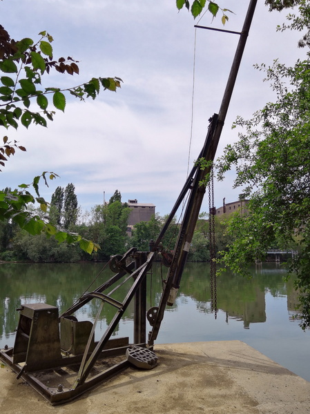 Rural Scene: A Tiny Crane by a Calm River