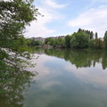 Serene Lake with a Bridge in the Background