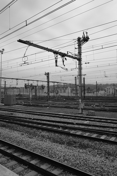 A Serene Train Station, Captured in Monochrome