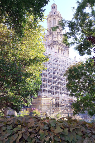 Historic Tower under Scaffolding in Paris, France