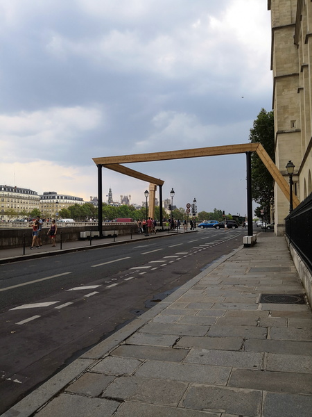 Overcast Parisian Scene with an Unusual Awning Structure