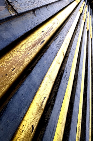 Striped Wooden Scaffolding Wall in Paris, France