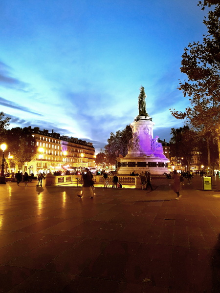 Parisian Evening: The Statue in the Square at Night