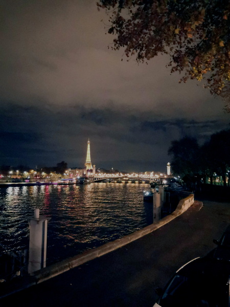 Nighttime Paris - Eiffel Tower and River Seine