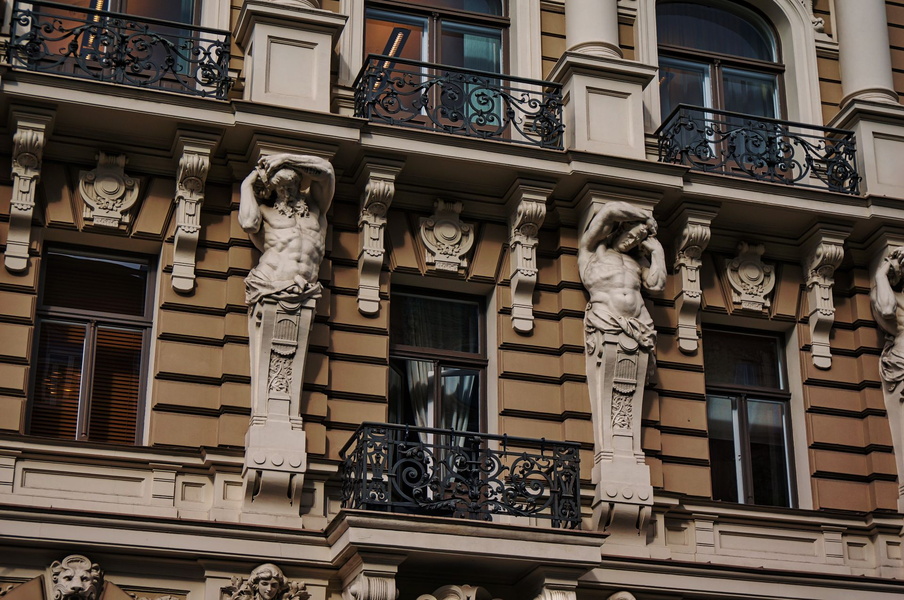 Elegant European Facade with Scrolled Decorations