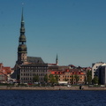 A Skyline Scene with the Spire Tower and Buildings in Riga, Latvia