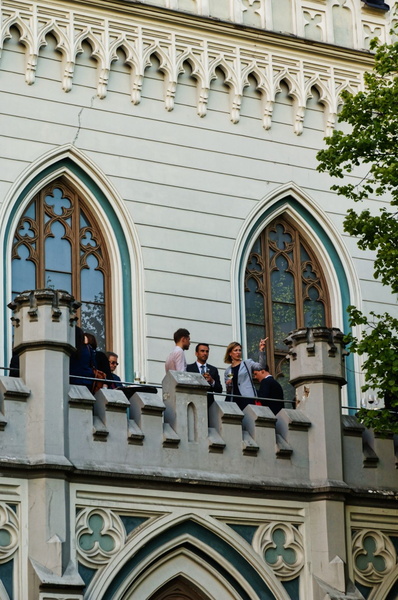 Gathering at an Old European Church