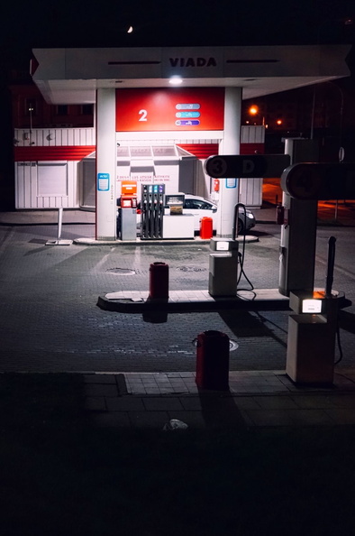 Nighttime at a Gas Station in Vilnius