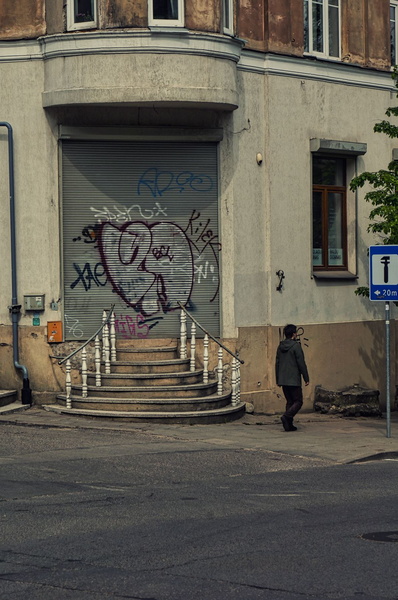 City Street with Graffiti and a Sidewalk