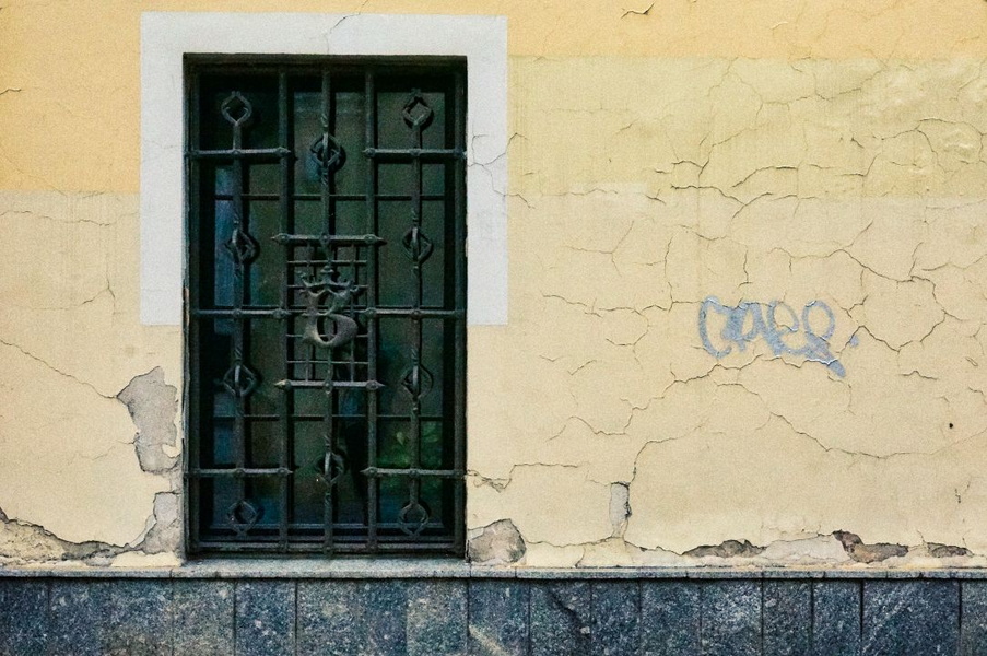 Abandoned Building Door with Graffiti