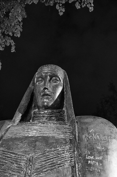 Nighttime Silhouette of a Statue in Vilnius, Lithuania