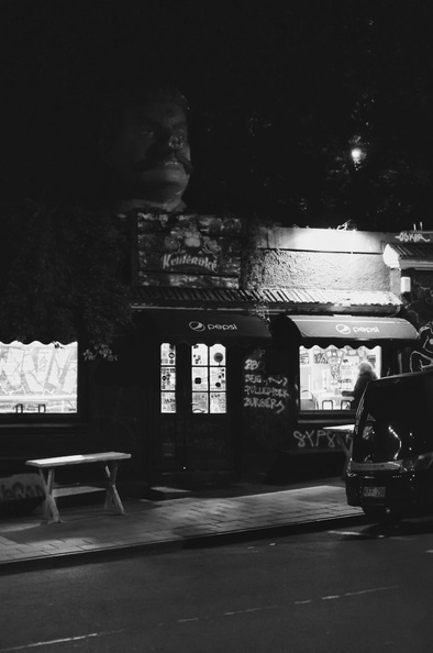 Nighttime Vibe of an Empty Cafe on a Street in Vilnius, Lithuania