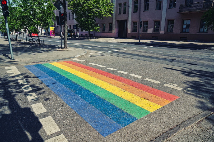 Colorful Rainbow Crosswalk in Vilnius, Lithuania