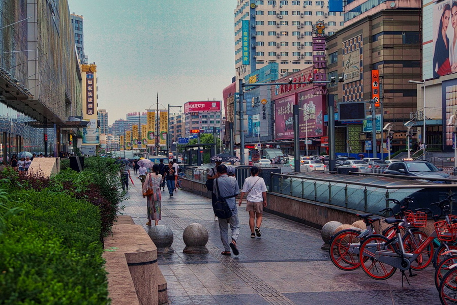 City Walkway Amidst Rain, Shenyang