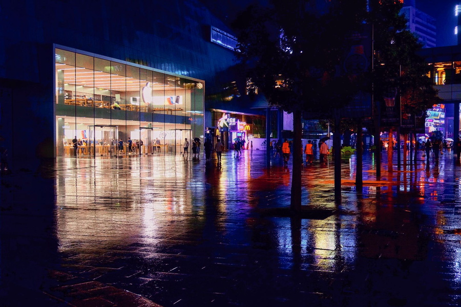Rainy Night at a Shopping Center
