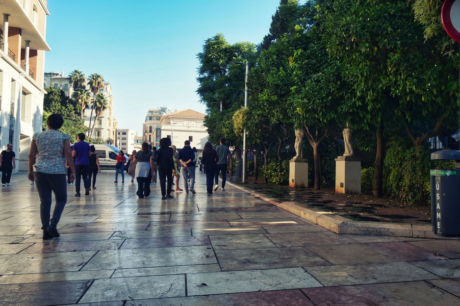 City Life: A Bustling Sidewalk in Malaga, Spain
