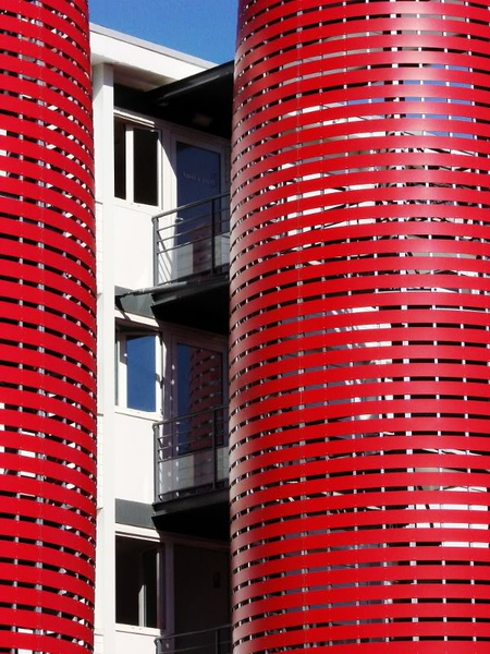 Vibrant Red Metal Facade in Bordeaux, France