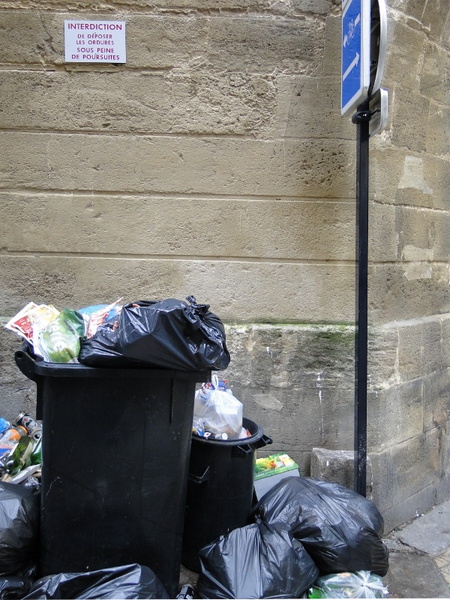Garbage-Filled Street in Bordeaux, France