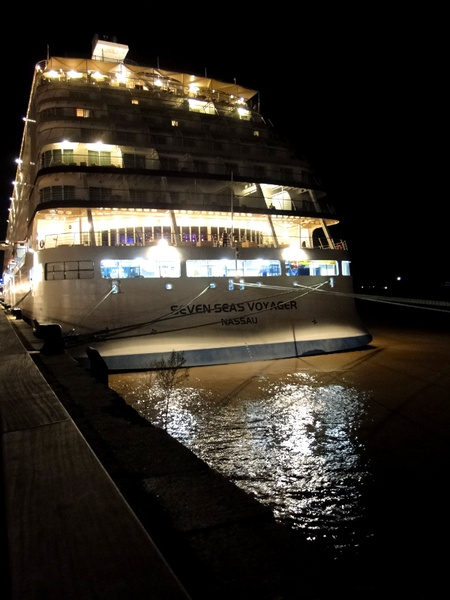 Cruise Ship Docked at Night in Bordeaux, France