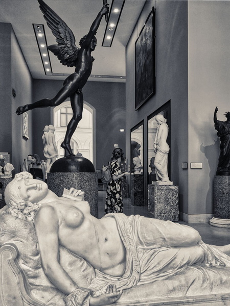 A Museum Scene: Statues, Sculptures and Art Lovers