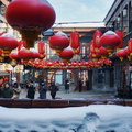 Harbin Ice and Snow Festival: Vibrant Asian Street with Traditional Lanterns