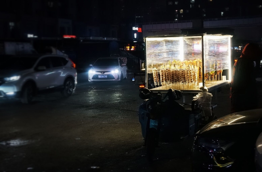 Bustling Night Market in Harbin, China