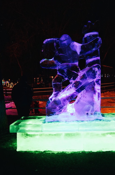 Vivid Ice Sculptures at Night