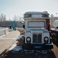 A Colorful Food Truck in a Wintery Cityscape