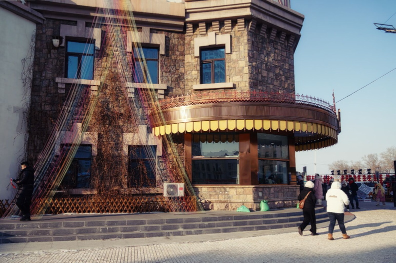 A Vibrant and Warm Street Scene in Harbin, China