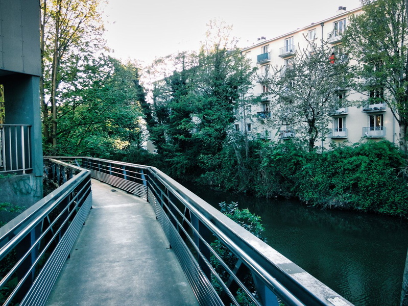 Railing Walkway Over Creek in Rennes, France