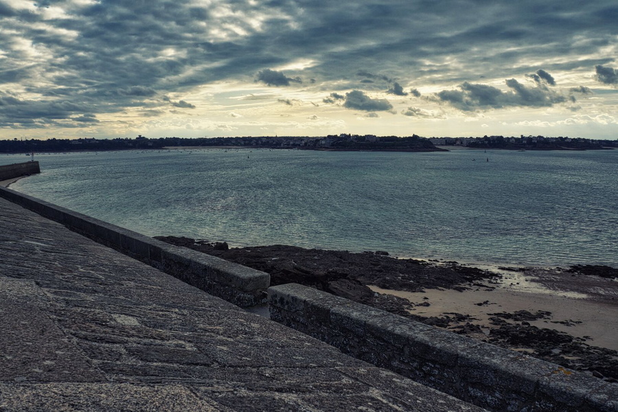 Serene Sunset at the Seawall, Saint-Malo, France