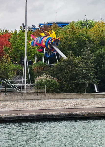 Playful Park Scene with Attractions