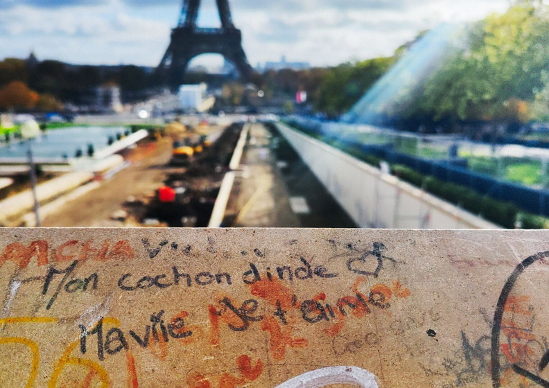 Eiffel Tower View with Graffiti Wall