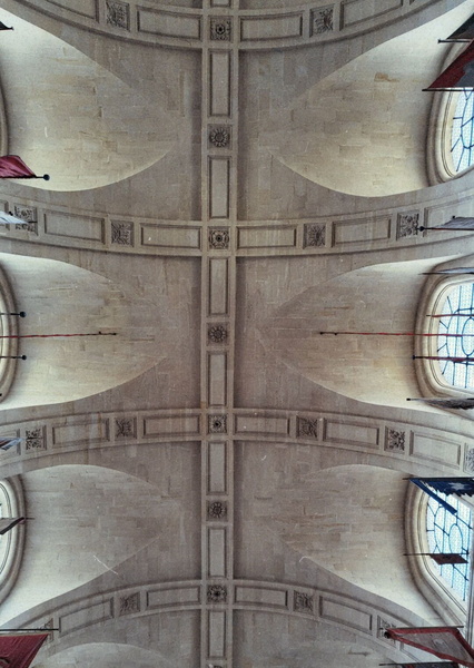 Vaulted Ceiling of a Gothic Church in Paris, France