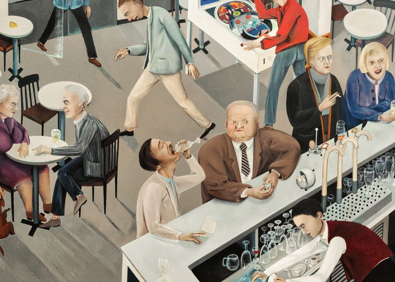 A Glimpse into the Bustling Bar: An Artistic Representation