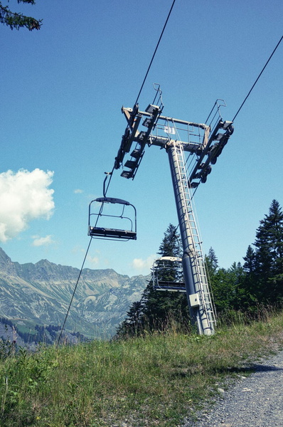 Aerial Ski Lift Overlooking Alpine Slopes