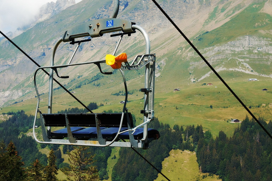 Aerial Ski Lift on the Swiss Alps