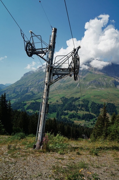 Ski Lift Tower on Mountain Ridge