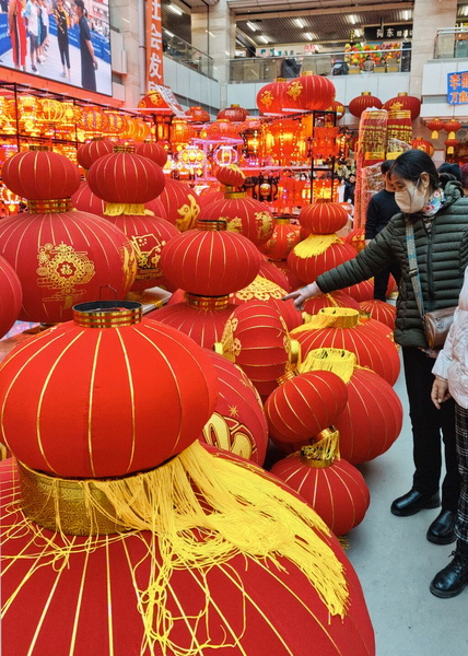 Vibrant Marketplace Showcasing Traditional Red Lanterns
